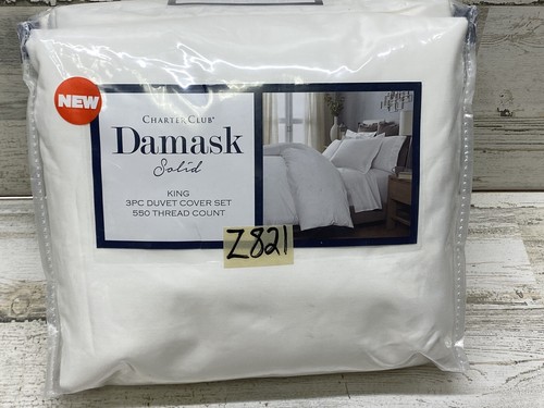 Charter Club Damast Solid 550 TC King 3-teiliges Bettwäscheset Weiß Neu