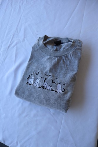 Embroidered 'Ghost Cats' Hoodie or Crew Neck Long Sleeve, Classic fit, Unisex, A - Picture 2 of 7