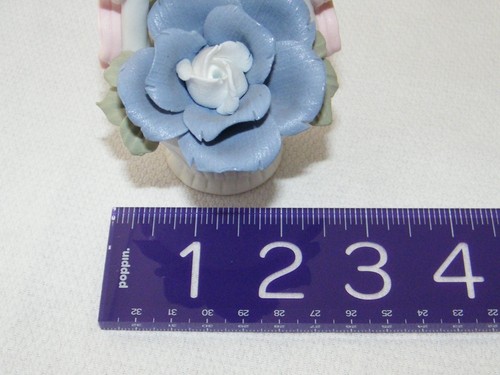 Small White Porcelain Basket w/ Purple & White Flowers & Pink Ribbon on Handle - Picture 12 of 12
