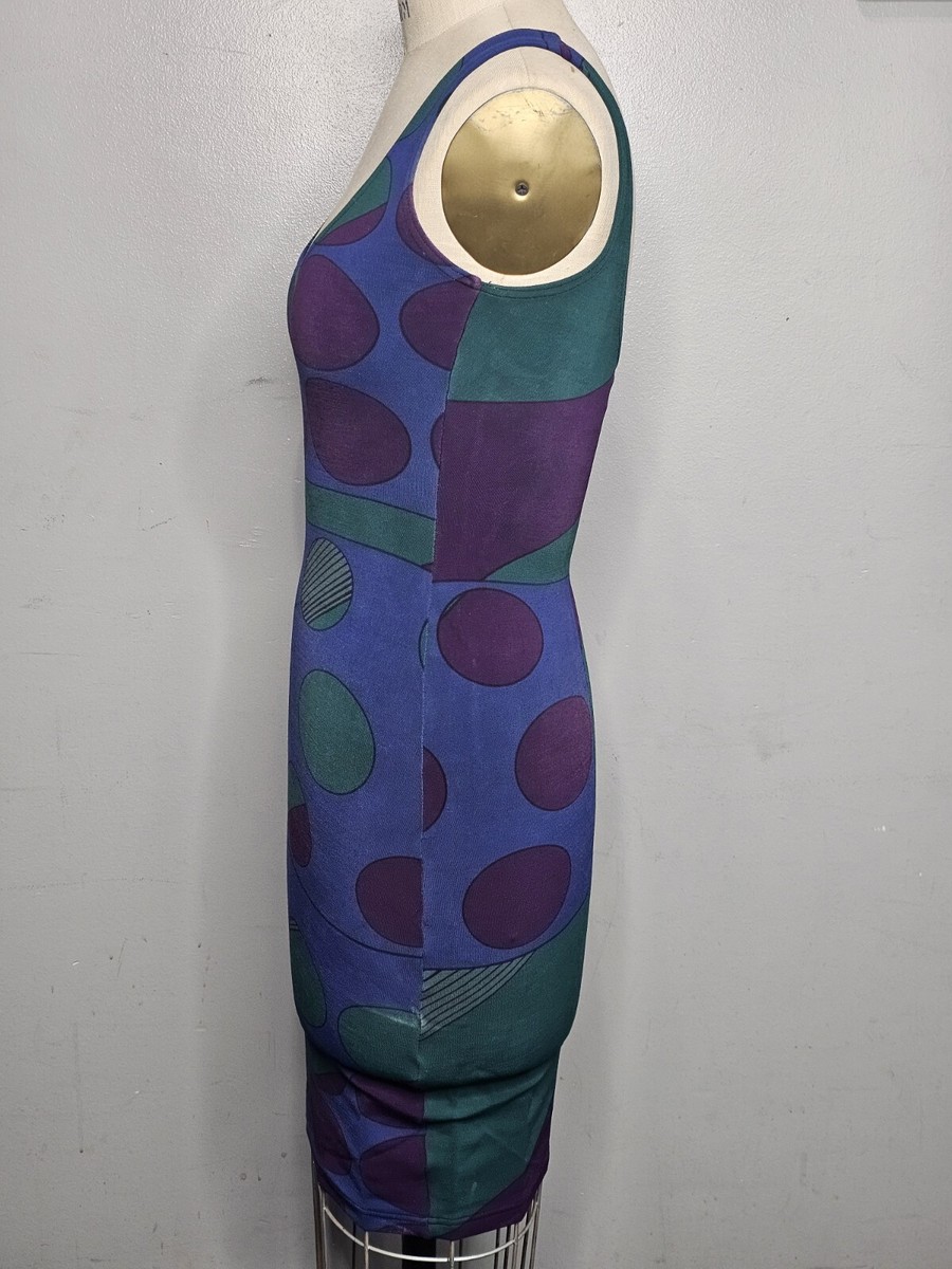 1980s Liza Bruce Printed Spandex Stretch Fitted Body Con Dress Vintage