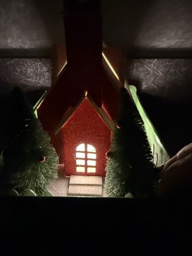 Putz Style Christmas Light Up Red Glittered Church with Bell New/Old in Box - Picture 2 of 11