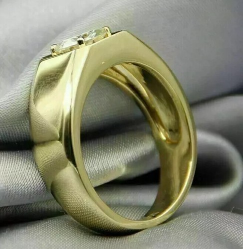 Anello Uomo 1 Ct Taglio Tondo Certificato IGI Diamante Coltivato in Laboratorio Placcato Oro Giallo 14K - Foto 2 di 23