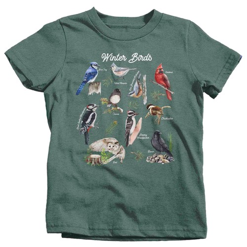 Kids Bird Shirt Winter Birds T Shirt Cardinal Blue Jay Woodpecker TShirt Bird Wa - Picture 5 of 24
