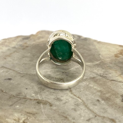Sterling Silver 925 Oval Bezel Set Faceted Green Jadeite Split Shank Ring Sz 8.5 - Picture 7 of 12