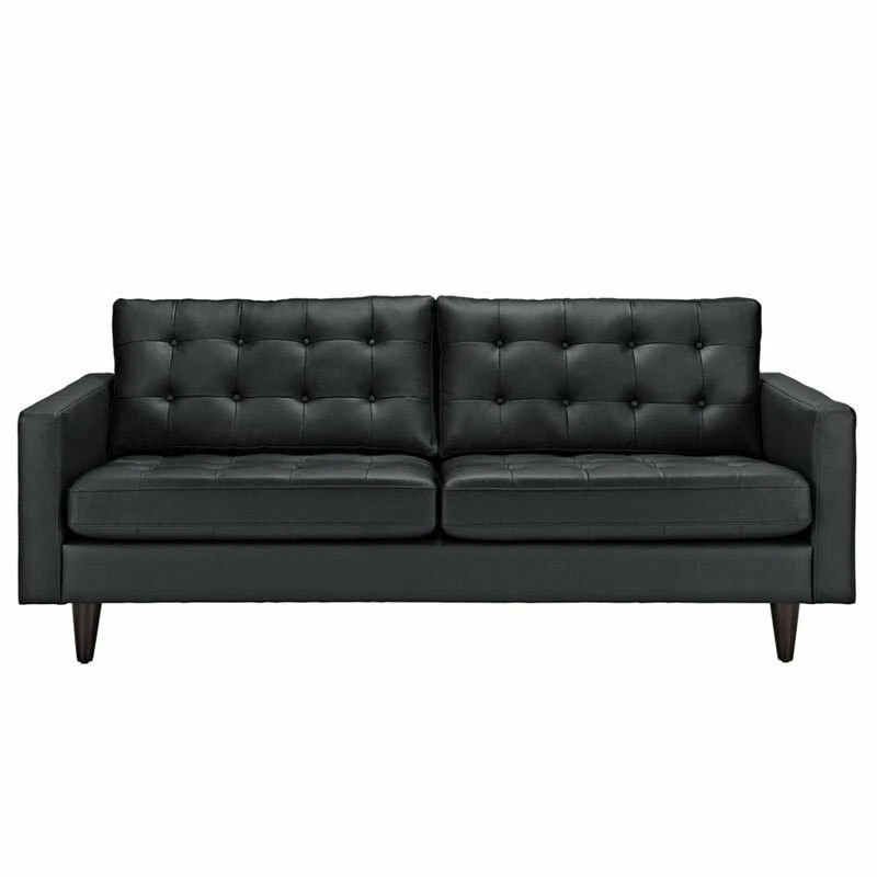 Maklaine Leather Tufted Sofa in Black eBay