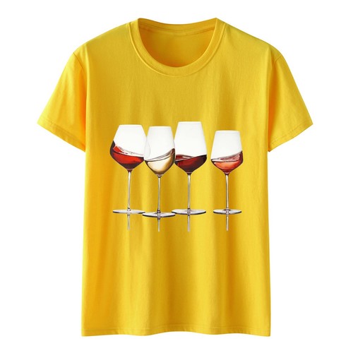 Women's Wine Glass Printed Shirt Short Sleeve Round Neck T Shirt Fashion Top - Bild 22 von 48