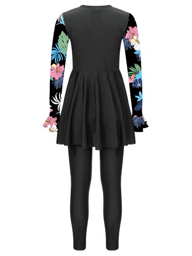 Girl‘s Rash Guard Swimsuits UPF 50+ Long Sleeve Swim Dress and Pants Swimwear - Picture 12 of 48