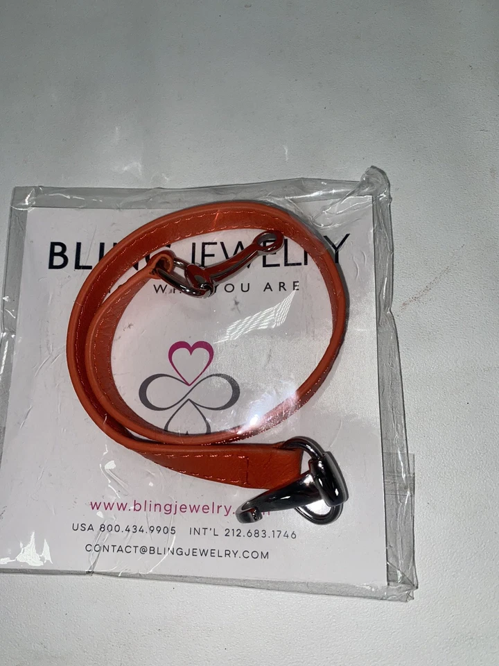 Brazalete envolvente ecuestre de cuero genuino con broca de caballo de acero inoxidable naranja plata Foto 2 de 4