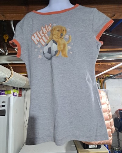 Girls SO Grey And Orange Short Sleeved Tshirt Soccer/Dog Theme Size Large - Picture 1 of 3
