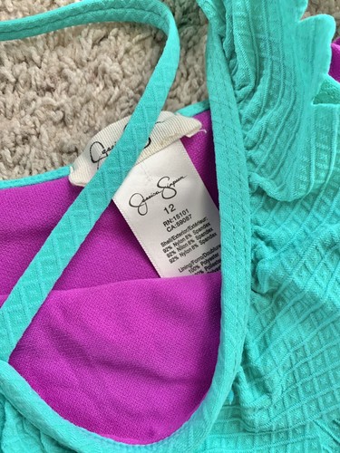 New JESSICA SIMPSON Girls Solid Tie Front Bikini Swimsuit Aqua Size 12 - Picture 2 of 6