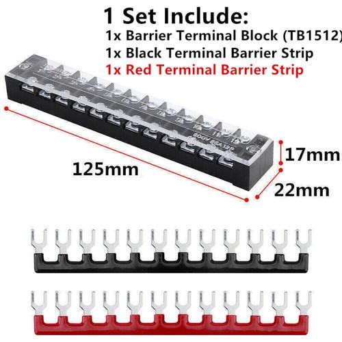 1-10x Dual Row 12 Position Screws Terminal Electric Barrier Strip Block 600V 15A - Picture 2 of 3