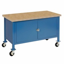 Mobile Workbench with Security Cabinet Shop Square Edge 60"W x 30"D Blue