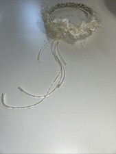 Beads VINTAGE WEDDING BRIDAL CROWN TIARA Silver Tone With Pearl Like