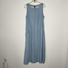 J Jill Dress Womens XL Blue Denim Sleeveless Maxi Tank Pockets Tencel Chambray