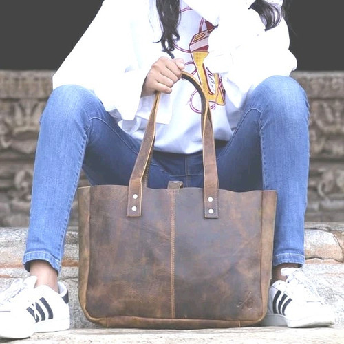 NWT Women Genuine Leather Tote Shoulder Purse Brown 13x16 Laptop School WorkBag
