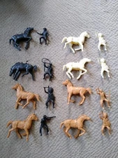 Vintage 16 Plastic Cowboy Indian Horses Tan Cream Black MPC Tim-Mee Marx? 57mm