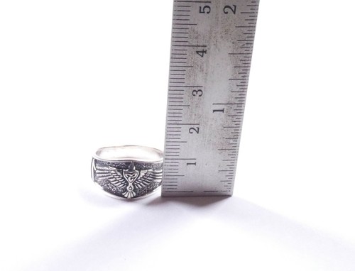 Anillo Cuervo Vikingo Escritura Rúnica Nórdica Oxidada Plata de Ley 925 5.3g Reino Unido Talla O - Imagen 10 de 10
