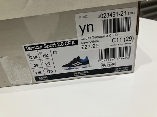 Adidas Tensaur Sport 2.0 Trainers UK Size 11K boxed blue hook & loop - Picture 9 of 13