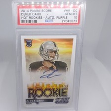 2014 Panini Score Derek Carr Hot Rookies RC Auto /25 Purple PSA 10 