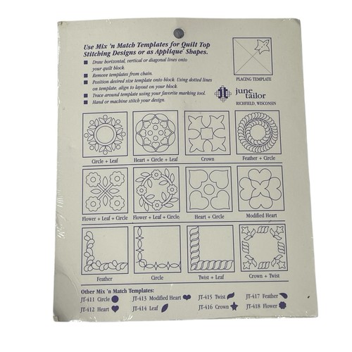 June Tailor Mix n Match Quilting Templates JT-414 Leaf & JT-416 Crown Sealed NOS - Picture 5 of 6