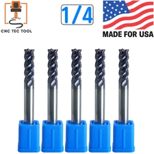 5 PCS 1/4" 4 Flutes Square 45° Helix Carbide End Mill Bits AlTiCrN Coated HRC 50