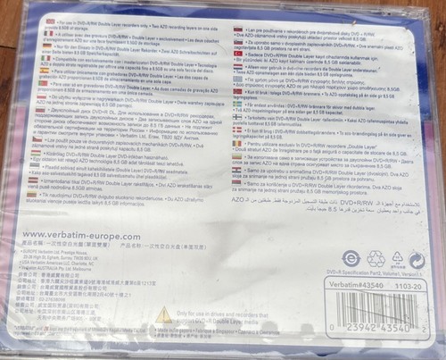 4x DVD+R DL vierges Verbatim double couche 240 min. 8,5 Go 8x neuf dans son emballage d'origine - Photo 3/5
