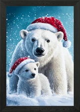 Polar Bear Christmas Framed Wall Art Poster Canvas Print Picture
