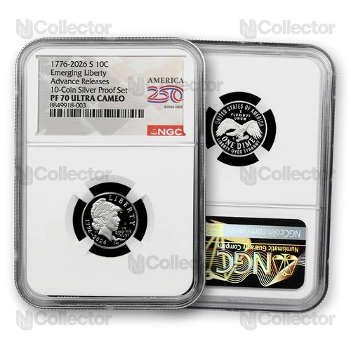 1776- 2026 Liberty Dime Silver Proof NGC PF70 Advanced Release America 250 Label - product listing photo
