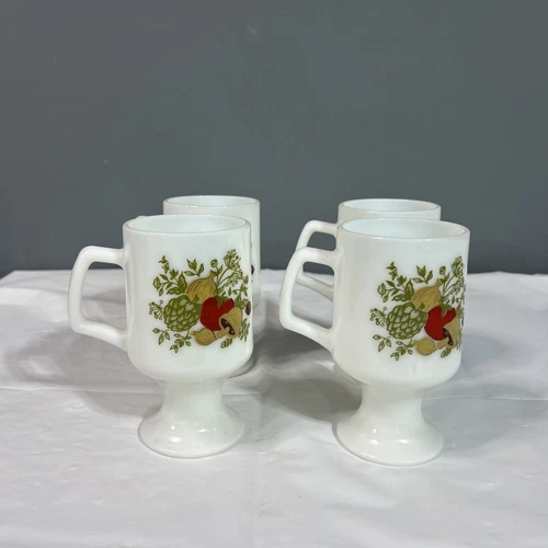 Set of 4 Vintage Corning Pyrex Grandmug Tall Coffee Mugs in Spice of Life AD1