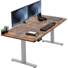 VIVO Electric 60” x 30” Stand Up Desk, Rustic Vintage Brown Top, Gray Frame