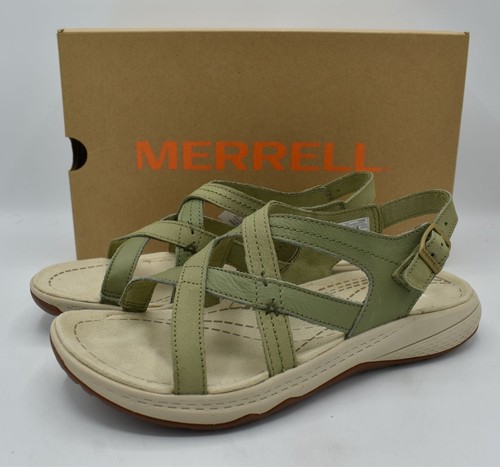 Merrell Damengröße 7 Momentum Agave Mosstone Vert Leder Sport offene Zehenpartie Sandalen