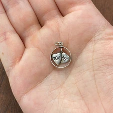 Vintage JMF 925 Sterling Silver YOU & ME Hearts Love Pendant Bracelet Charm