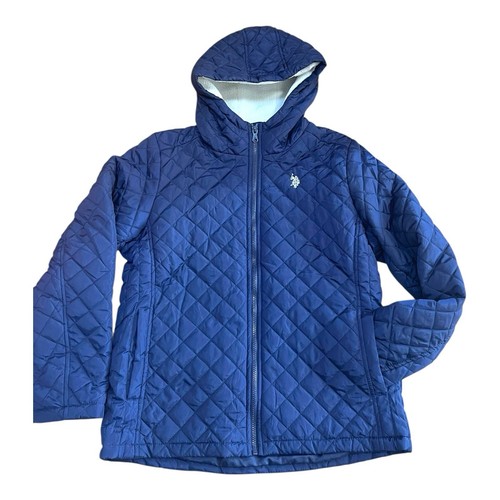 US Polo Assn Damen Steppjacke dunkelblau Größe L Kapuze gefüttert Taschen - Bild 3 von 13
