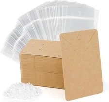 yuntop 100 Pcs Earring Cards with 100Pcs Self Adhesive Bags for Brown 