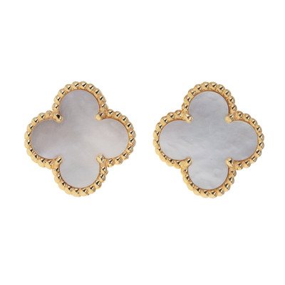 Van Cleef & Arpels Vintage Alhambra 18k Yellow Gold MOP Post Earrings