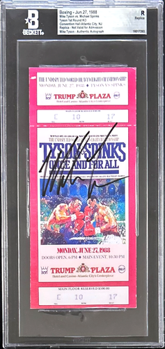 MIKE TYSON vs SPINKS AUTOGRAPHED REPLICA TICKET BECKETT 1st ROUND KO - Picture 1 of 2