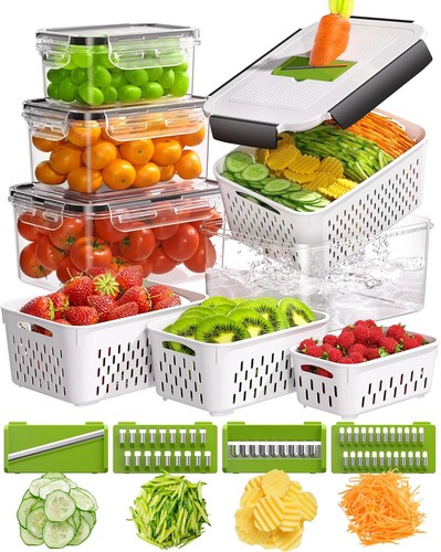 4 Pcs Fruit Storage Containers for Fridge with Vegetable Chopper Set & White - Picture 1 of 7