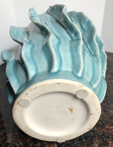 16” Merope Medium Handmade Folk Art Vase Teal Blue Mist Color Crackle Style - Picture 6 of 6