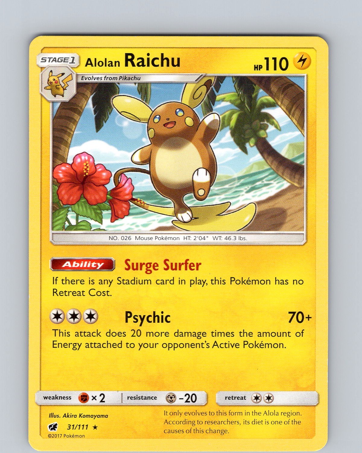 Pokemon TCG Alolan Raichu S&M Crimson Invasion 31/111 Regular Rare Card NM