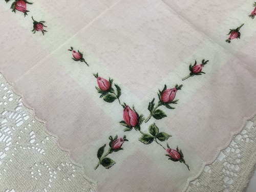 Vtg Jeou D'Orly Paris Hankie Handkerchief PINK ROSES Buds ~New Old Stock Lovely! - Picture 5 of 14