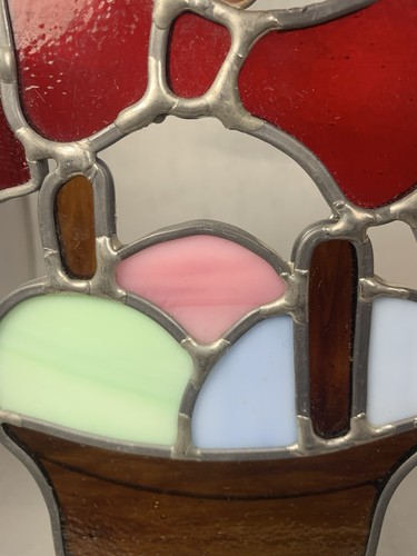 Stained Glass Sun Catcher Easter Egg Basket & Egg Vintage Homemade - Picture 5 of 16
