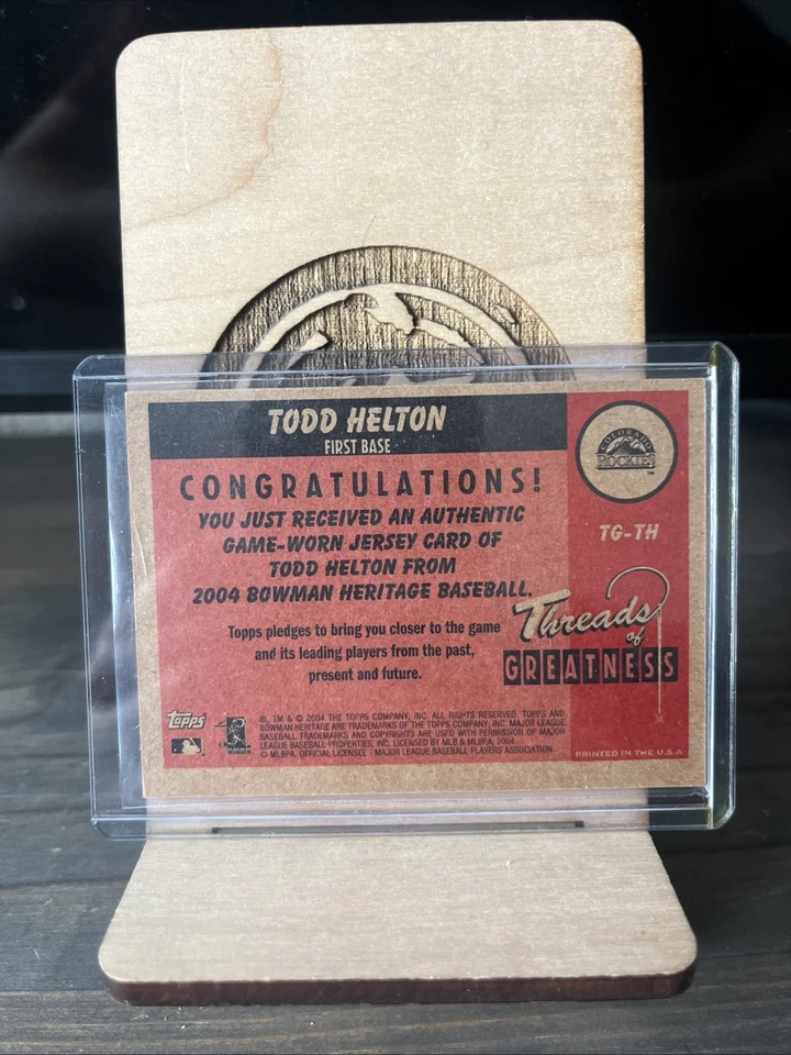 2004 Bowman Heritage Threads of Greatness Todd Helton #TG-TH Colorado Rockies - Image 2 of 2