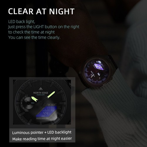 NORTH EDGE MERCURY Men's Military Watch Digital Sports Watches LED Wristwatch - Picture 2 of 16