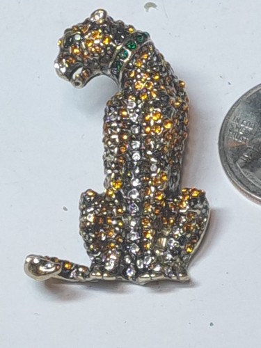 Vintage Multicolor Rhinestone CAT Panther/Leopard locking PIERCED Earrings 2 in - Picture 8 of 13