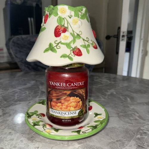 Vintage Yankee Candle Large Shade & Tray ~ Strawberry Plant                  (3) - Picture 1 of 5