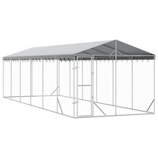 Outdoor Dog Kennel Silver Galvanized Steel Large vidaXL