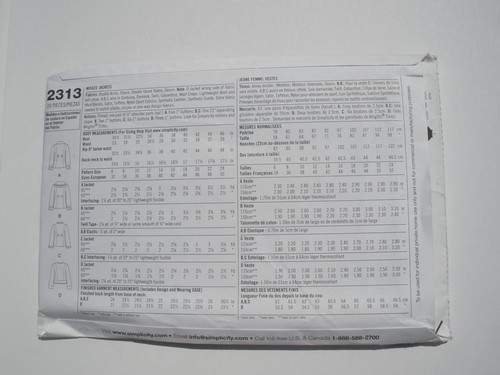 Simplicity 2313 Misses Fitted Jacket Blazer Moto Ruffle Sewing Pattern 16-24 Unc - Picture 2 of 2