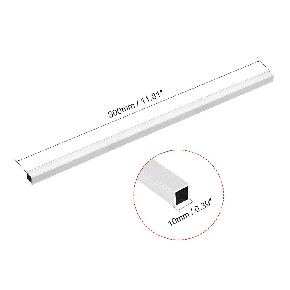 6063 铝方形管 10 毫米 x 10 毫米 x 1 毫米墙面 300 毫米长金属挤出接缝 — 第 2/4 张图片