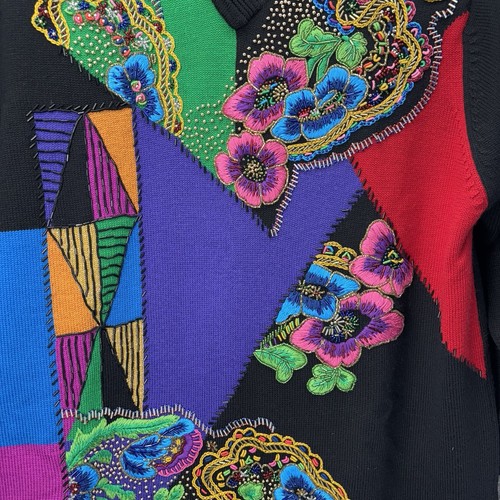Suéter Colorido De Colección Años 80 Diane Freis 100% Lana Merino Mujer Talla Med Ecléctico - Imagen 6 de 9