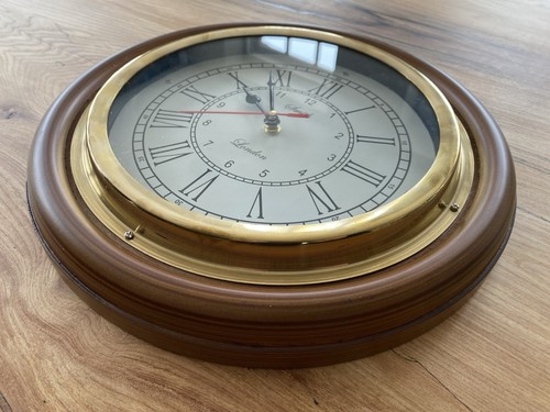 Vintage Brass Smith London Wood And Brass Wall Clock 12 Inches - Excellent - Picture 3 of 4